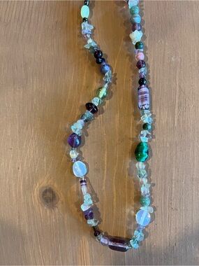 Fluorite hand crafted necklace bohemian healing positive vibes pearls glass ooak